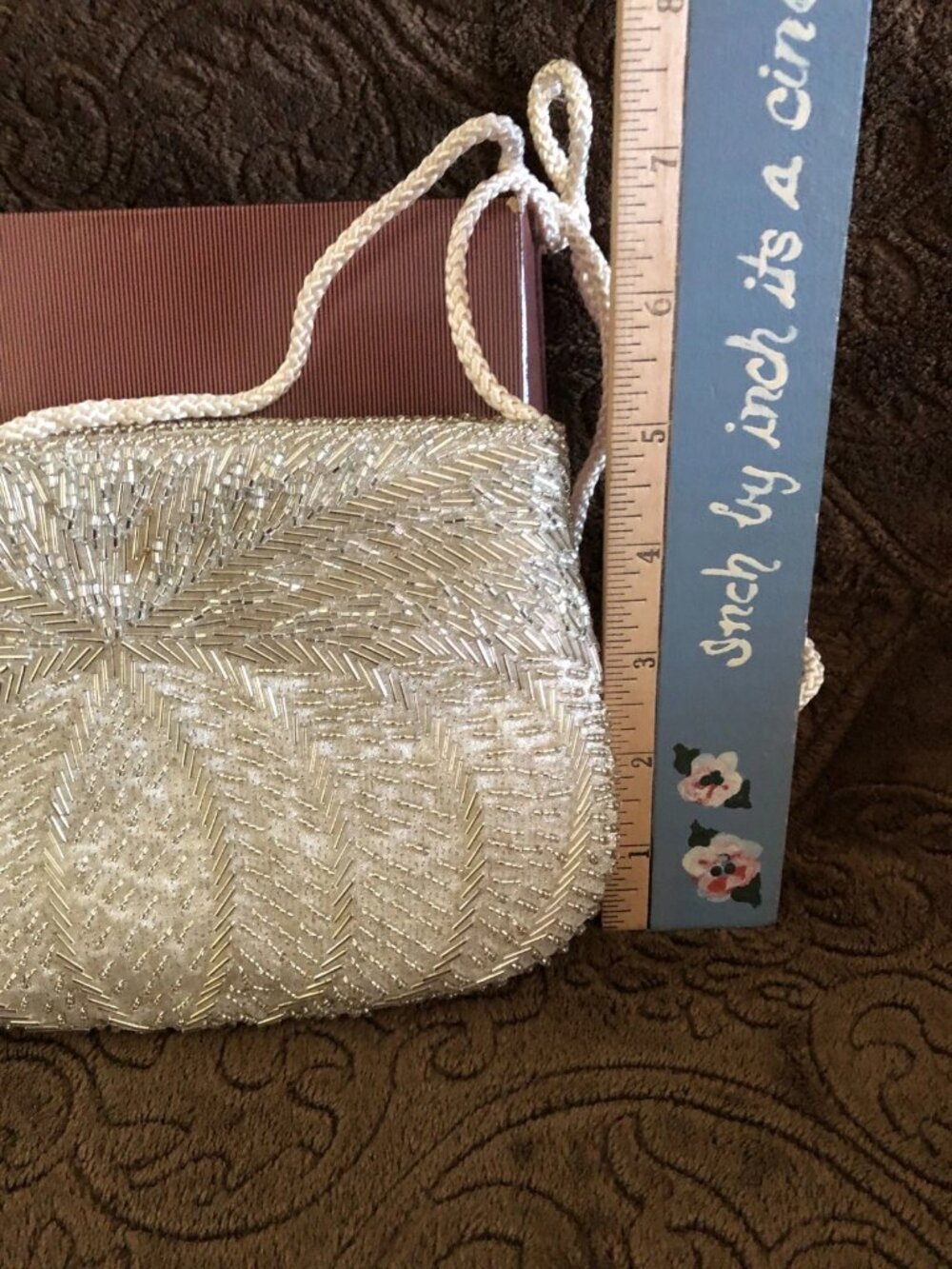 VNTG -Gallery Originals Evening purse Hand-beaded White Braid Strap 19.5 Inches - Picture 10 of 16
